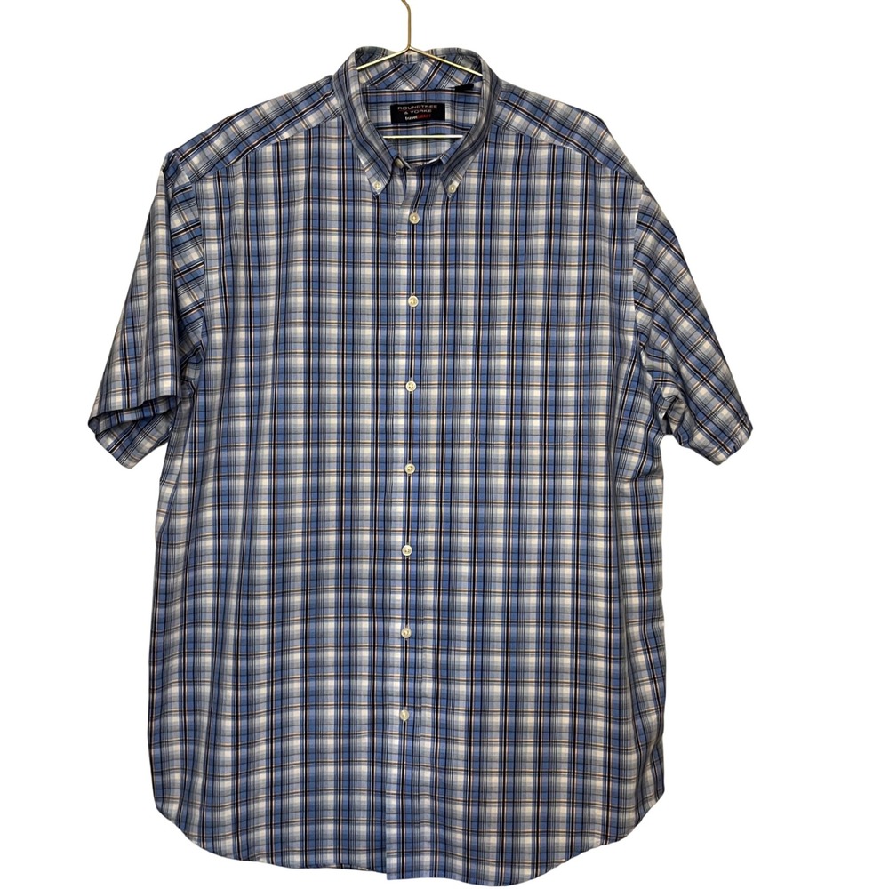 Roundtree & Yorke TravelSmart Mens XLT Blue Plaid Short Sleeve Button Down Shirt